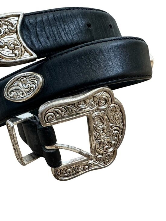 Vintage Donna Katz Black Leather Silver Studded Western Belt Sz S